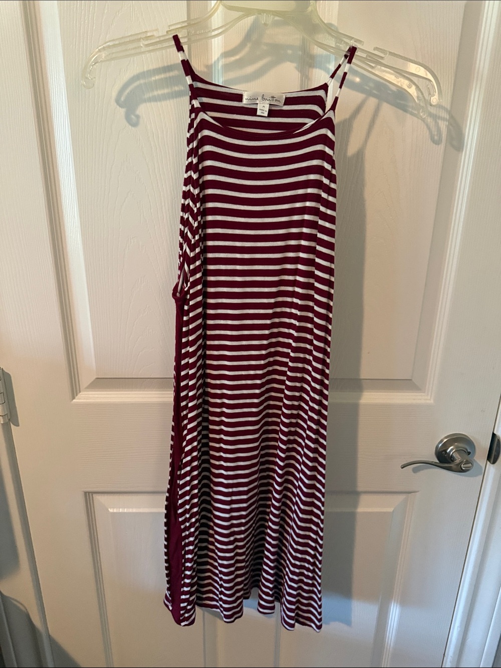 nine britton Burgundy and White Striped Spaghetti Strap Maxi Skirt